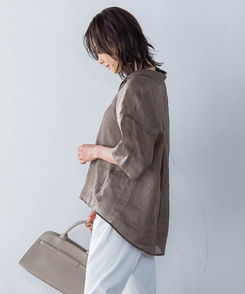 LAUTREAMONT(ロートレアモン)の「シアーリネンVネックブラウス≪手洗い可能≫(シャツ/ブラウス・レディース・ホワイト/ブラウン/イエロー・9号)」の16枚目の写真