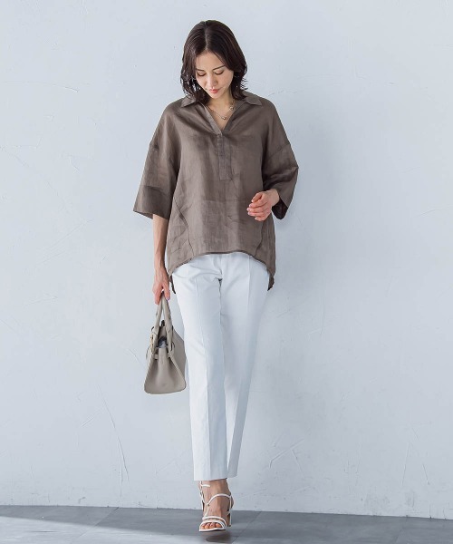 LAUTREAMONT(ロートレアモン)の「シアーリネンVネックブラウス≪手洗い可能≫(シャツ/ブラウス・レディース・ホワイト/ブラウン/イエロー・9号)」の19枚目の写真