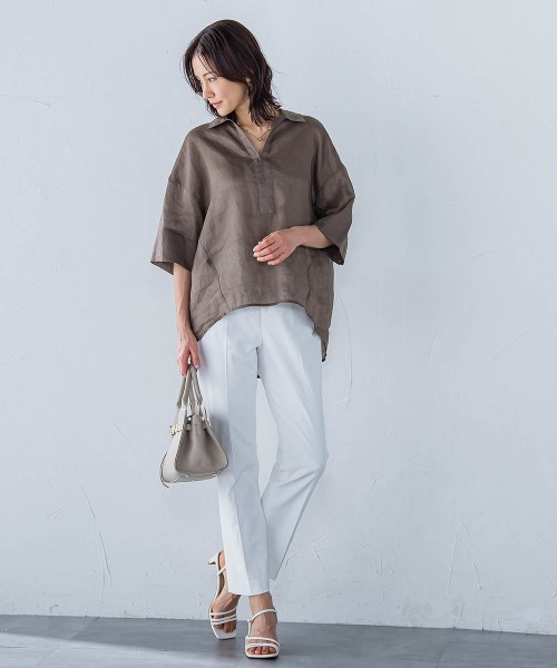 LAUTREAMONT(ロートレアモン)の「シアーリネンVネックブラウス≪手洗い可能≫(シャツ/ブラウス・レディース・ホワイト/ブラウン/イエロー・9号)」の20枚目の写真