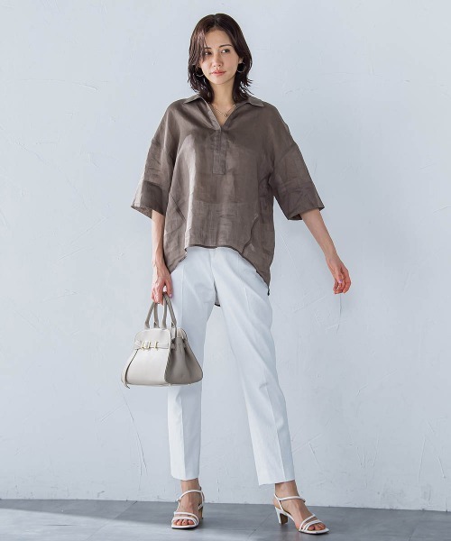 LAUTREAMONT(ロートレアモン)の「シアーリネンVネックブラウス≪手洗い可能≫(シャツ/ブラウス・レディース・ホワイト/ブラウン/イエロー・9号)」の21枚目の写真