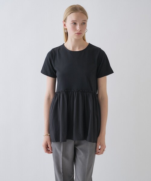 cloenc（クロエンス）の「【マシンウォッシュ】ドッキングチュニックTシャツ（Tシャツ/カットソー・レディース・ホワイト/ベージュ/ブラック・02）」の2枚目の写真
