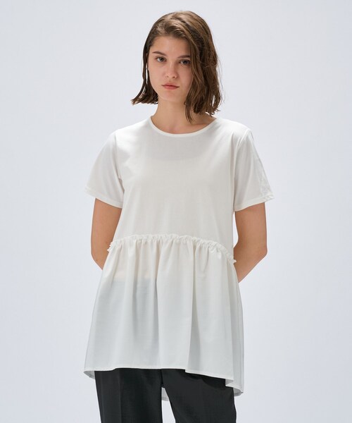 cloenc（クロエンス）の「【マシンウォッシュ】ドッキングチュニックTシャツ（Tシャツ/カットソー・レディース・ホワイト/ベージュ/ブラック・02）」の12枚目の写真