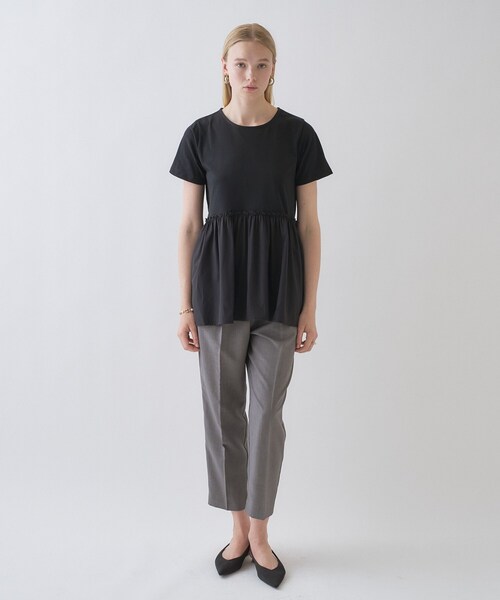 cloenc（クロエンス）の「【マシンウォッシュ】ドッキングチュニックTシャツ（Tシャツ/カットソー・レディース・ホワイト/ベージュ/ブラック・02）」の11枚目の写真