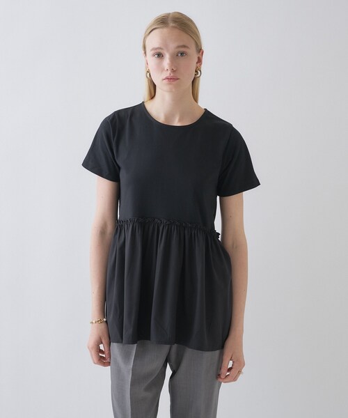cloenc（クロエンス）の「【マシンウォッシュ】ドッキングチュニックTシャツ（Tシャツ/カットソー・レディース・ホワイト/ベージュ/ブラック・02）」の9枚目の写真