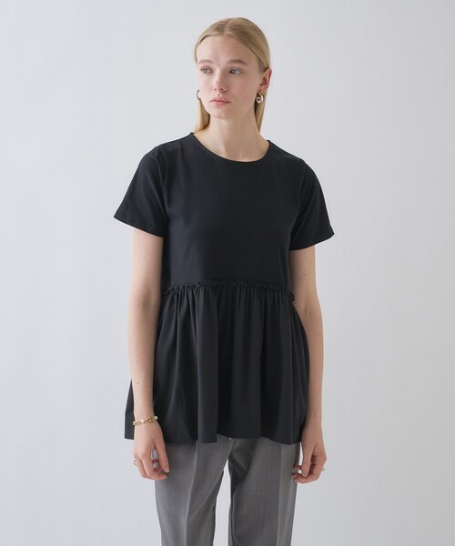 cloenc（クロエンス）の「【マシンウォッシュ】ドッキングチュニックTシャツ（Tシャツ/カットソー・レディース・ホワイト/ベージュ/ブラック・02）」の8枚目の写真