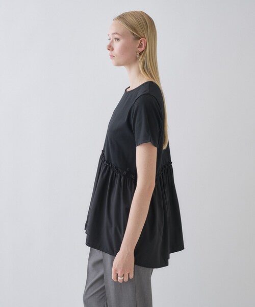 cloenc（クロエンス）の「【マシンウォッシュ】ドッキングチュニックTシャツ（Tシャツ/カットソー・レディース・ホワイト/ベージュ/ブラック・02）」の6枚目の写真
