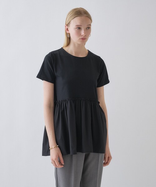 cloenc（クロエンス）の「【マシンウォッシュ】ドッキングチュニックTシャツ（Tシャツ/カットソー・レディース・ホワイト/ベージュ/ブラック・02）」の5枚目の写真