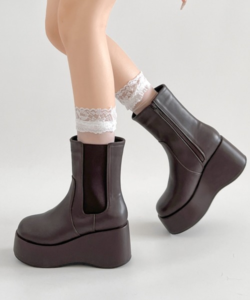 セール】《#防菌》 厚底 プラットフォーム サイドゴア 消臭 ショート