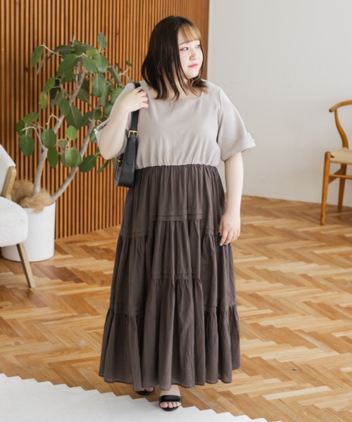 CLETTE(クレット)の「タックティアードドッキングワンピース(ワンピース・レディース・ブルー/ブラック/サンドグレー・4L/3L/LL)」の2枚目の写真