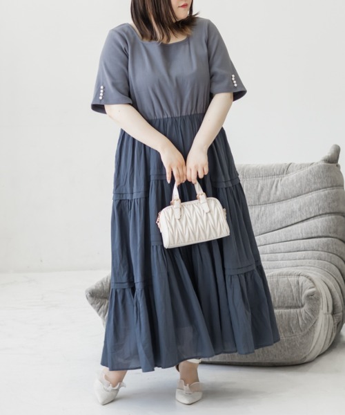 CLETTE(クレット)の「タックティアードドッキングワンピース(ワンピース・レディース・ブルー/ブラック/サンドグレー・4L/3L/LL)」の3枚目の写真