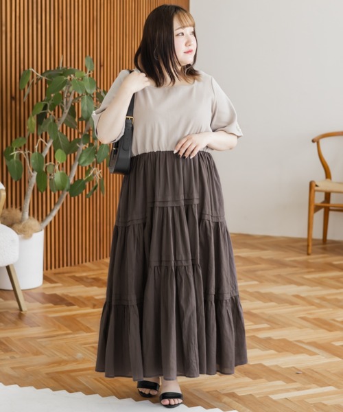 CLETTE(クレット)の「タックティアードドッキングワンピース(ワンピース・レディース・ブルー/ブラック/サンドグレー・4L/3L/LL)」の22枚目の写真