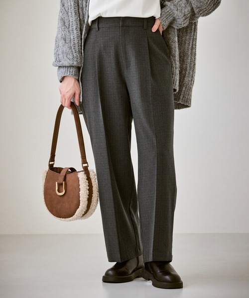 ROPE' PICNIC(ロペピクニック)の「【低身長・小柄さんサイズ】レディハンサムシリーズ ウールライクウエストタックセミワイドパンツ(スラックス・レディース・ネイビー/ライトグレー/ベージュ系その他2/グレー/ブラック系その他・S/M)」の2枚目の写真