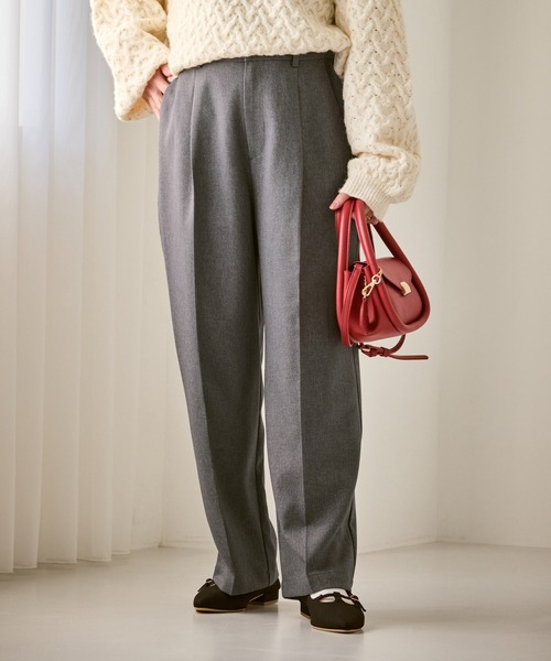 ROPE' PICNIC(ロペピクニック)の「【低身長・小柄さんサイズ】レディハンサムシリーズ ウールライクウエストタックセミワイドパンツ(スラックス・レディース・ネイビー/ライトグレー/ベージュ系その他2/グレー/ブラック系その他・S/M)」の3枚目の写真