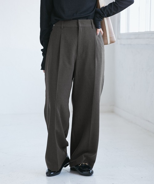 ROPE' PICNIC(ロペピクニック)の「【低身長・小柄さんサイズ】レディハンサムシリーズ ウールライクウエストタックセミワイドパンツ(スラックス・レディース・ネイビー/ライトグレー/ベージュ系その他2/グレー/ブラック系その他・S/M)」の9枚目の写真