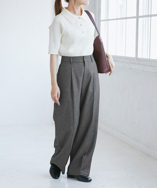 ROPE' PICNIC(ロペピクニック)の「【低身長・小柄さんサイズ】レディハンサムシリーズ ウールライクウエストタックセミワイドパンツ(スラックス・レディース・ネイビー/ライトグレー/ベージュ系その他2/グレー/ブラック系その他・S/M)」の8枚目の写真