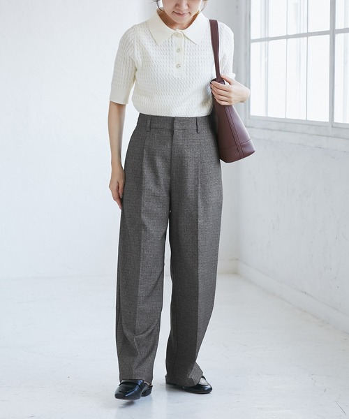 ROPE' PICNIC(ロペピクニック)の「【低身長・小柄さんサイズ】レディハンサムシリーズ ウールライクウエストタックセミワイドパンツ(スラックス・レディース・ネイビー/ライトグレー/ベージュ系その他2/グレー/ブラック系その他・S/M)」の7枚目の写真