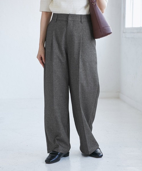 ROPE' PICNIC(ロペピクニック)の「【低身長・小柄さんサイズ】レディハンサムシリーズ ウールライクウエストタックセミワイドパンツ(スラックス・レディース・ネイビー/ライトグレー/ベージュ系その他2/グレー/ブラック系その他・S/M)」の6枚目の写真