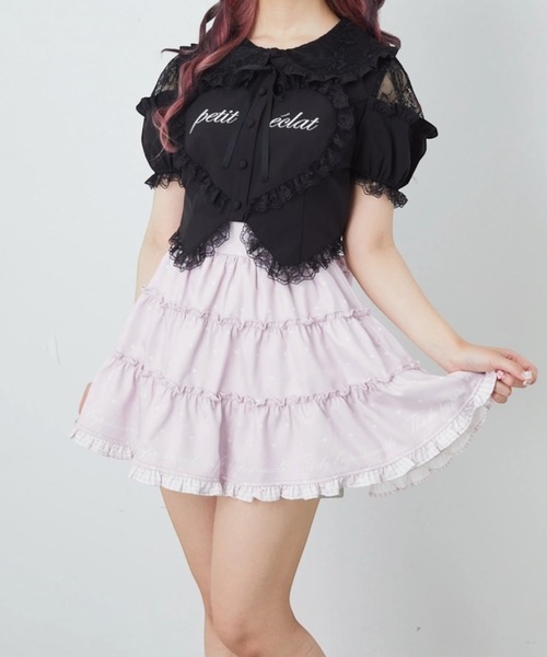 Ank Rouge(アンクルージュ)の「ハートドット千鳥ティアードスカパン(スカート・レディース・A/ブラック/ピンク・M)」の2枚目の写真