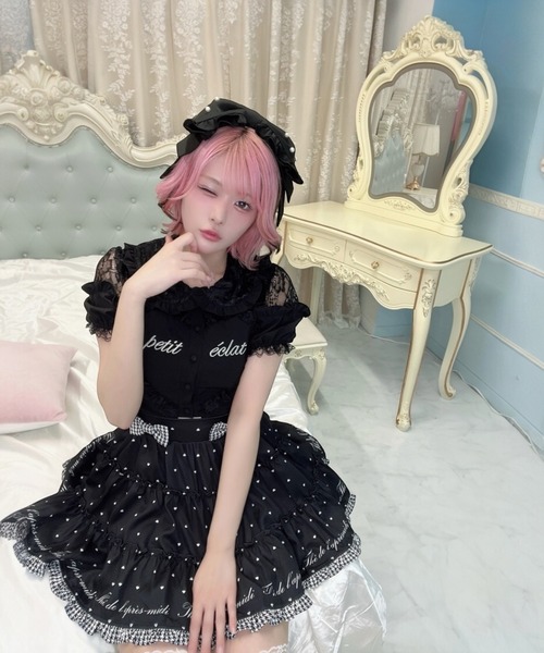Ank Rouge(アンクルージュ)の「ハートドット千鳥ティアードスカパン(スカート・レディース・A/ブラック/ピンク・M)」の4枚目の写真