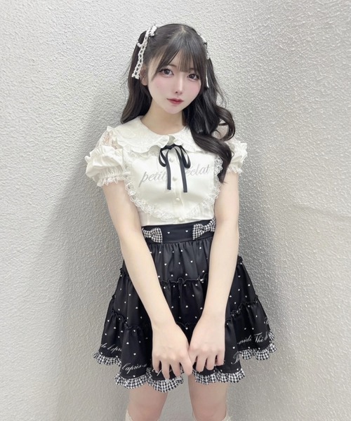 Ank Rouge(アンクルージュ)の「ハートドット千鳥ティアードスカパン(スカート・レディース・A/ブラック/ピンク・M)」の10枚目の写真