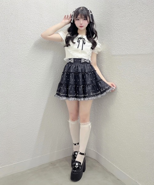 Ank Rouge(アンクルージュ)の「ハートドット千鳥ティアードスカパン(スカート・レディース・A/ブラック/ピンク・M)」の11枚目の写真