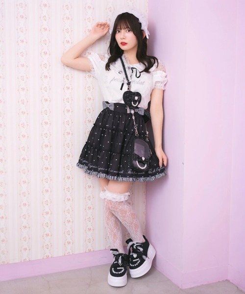 Ank Rouge(アンクルージュ)の「ハートドット千鳥ティアードスカパン(スカート・レディース・A/ブラック/ピンク・M)」の7枚目の写真