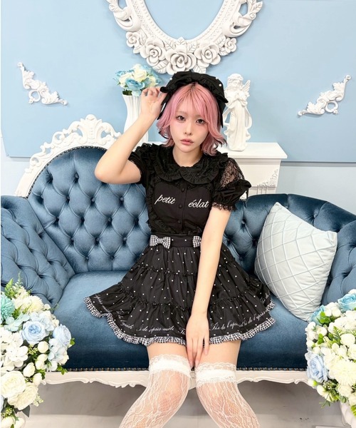 Ank Rouge(アンクルージュ)の「ハートドット千鳥ティアードスカパン(スカート・レディース・A/ブラック/ピンク・M)」の6枚目の写真