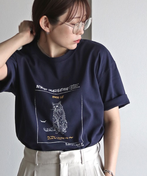 COURO（コウロ）の「ヴィンテージライクデザインＴシャツ（Tシャツ/カットソー・レディース・ネイビー系2/ライトグレー系1/ホワイト系2/ホワイト系/ライトグレー系2/ネイビー系1/ピンク/ライトグレー系/ネイビー系/ホワイト系1・FREE）」の7枚目の写真