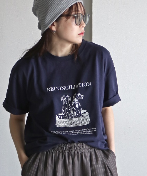 COURO（コウロ）の「ヴィンテージライクデザインＴシャツ（Tシャツ/カットソー・レディース・ネイビー系2/ライトグレー系1/ホワイト系2/ホワイト系/ライトグレー系2/ネイビー系1/ピンク/ライトグレー系/ネイビー系/ホワイト系1・FREE）」の8枚目の写真