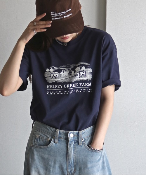 COURO（コウロ）の「ヴィンテージライクデザインＴシャツ（Tシャツ/カットソー・レディース・ネイビー系2/ライトグレー系1/ホワイト系2/ホワイト系/ライトグレー系2/ネイビー系1/ピンク/ライトグレー系/ネイビー系/ホワイト系1・FREE）」の9枚目の写真