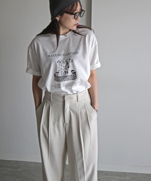 COURO（コウロ）の「ヴィンテージライクデザインＴシャツ（Tシャツ/カットソー・レディース・ネイビー系2/ライトグレー系1/ホワイト系2/ホワイト系/ライトグレー系2/ネイビー系1/ピンク/ライトグレー系/ネイビー系/ホワイト系1・FREE）」の12枚目の写真