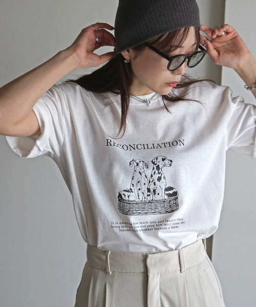 COURO（コウロ）の「ヴィンテージライクデザインＴシャツ（Tシャツ/カットソー・レディース・ネイビー系2/ライトグレー系1/ホワイト系2/ホワイト系/ライトグレー系2/ネイビー系1/ピンク/ライトグレー系/ネイビー系/ホワイト系1・FREE）」の13枚目の写真