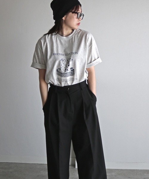 COURO（コウロ）の「ヴィンテージライクデザインＴシャツ（Tシャツ/カットソー・レディース・ネイビー系2/ライトグレー系1/ホワイト系2/ホワイト系/ライトグレー系2/ネイビー系1/ピンク/ライトグレー系/ネイビー系/ホワイト系1・FREE）」の18枚目の写真