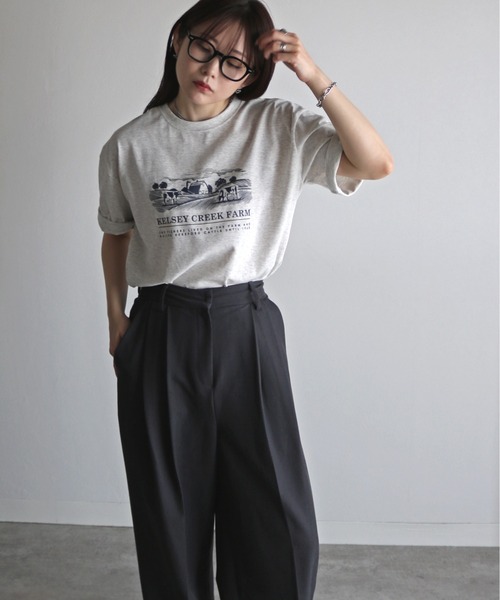COURO（コウロ）の「ヴィンテージライクデザインＴシャツ（Tシャツ/カットソー・レディース・ネイビー系2/ライトグレー系1/ホワイト系2/ホワイト系/ライトグレー系2/ネイビー系1/ピンク/ライトグレー系/ネイビー系/ホワイト系1・FREE）」の20枚目の写真