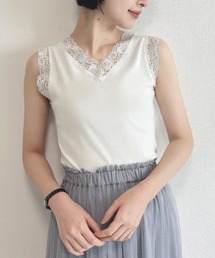 F i.n.t（フィント）の「【接触冷感】フラワーレーステレコタンクトップ（タンクトップ）」