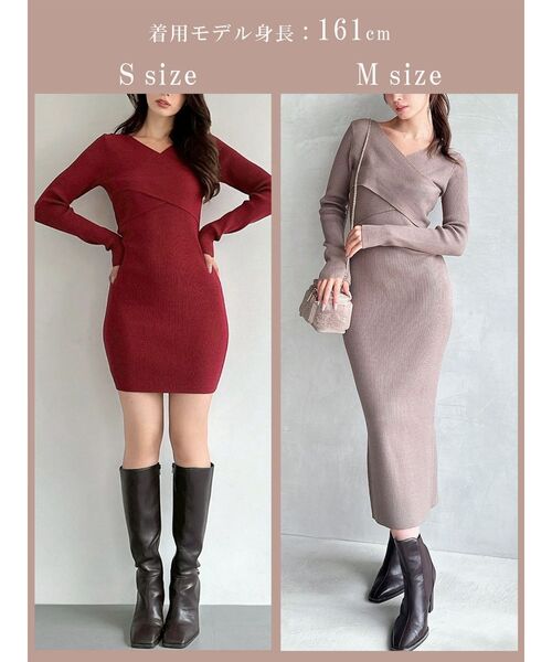 RESEXXY（リゼクシー）の「フロントクロスニットワンピース（ワンピース・レディース・レッド/ブラック/ベージュ・MEDIUM/SMALL）」の7枚目の写真