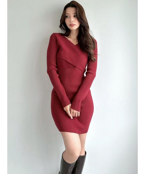 RESEXXY（リゼクシー）の「フロントクロスニットワンピース（ワンピース・レディース・レッド/ブラック/ベージュ・MEDIUM/SMALL）」の12枚目の写真