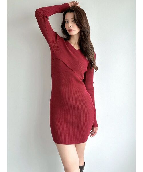 RESEXXY（リゼクシー）の「フロントクロスニットワンピース（ワンピース・レディース・レッド/ブラック/ベージュ・MEDIUM/SMALL）」の13枚目の写真