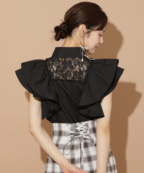 WILLSELECTION(ウィルセレクション)の「バックレース切替フリルブラウス(シャツ/ブラウス・レディース・ブラック/オフホワイト/ライトグレー・FREE)」の4枚目の写真