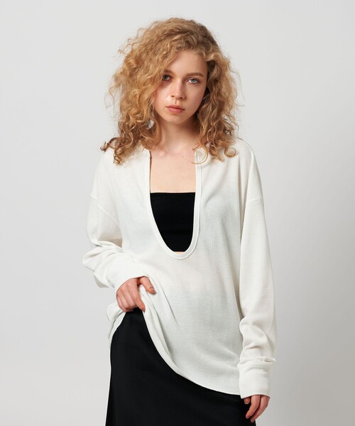 ATTISESSION（アティセッション）の「＜ATTISESSION＞ビッグ サーマル トップス（Tシャツ/カットソー・レディース・グレー系/オフホワイト/ブラック・FREE）」の2枚目の写真