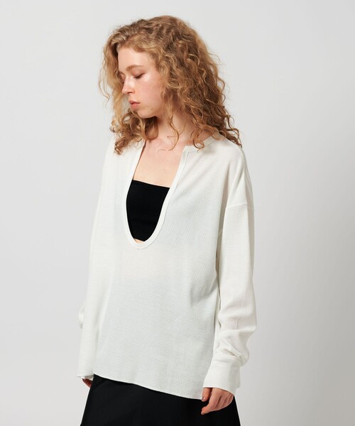 ATTISESSION（アティセッション）の「＜ATTISESSION＞ビッグ サーマル トップス（Tシャツ/カットソー・レディース・グレー系/オフホワイト/ブラック・FREE）」の6枚目の写真