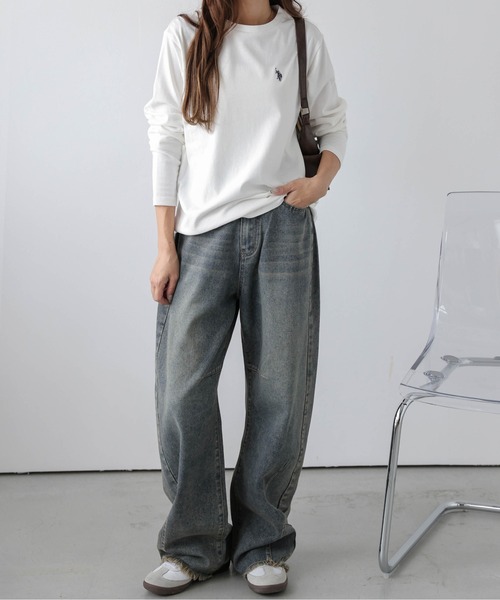 U.S. POLO ASSN.(ユーエスポロアッスン)の「POLOワンポイント刺繍ロングTシャツ(Tシャツ/カットソー・レディース・モカ/チャコール/アイボリー/ブラック/ベージュ/ネイビー・フリー)」の7枚目の写真
