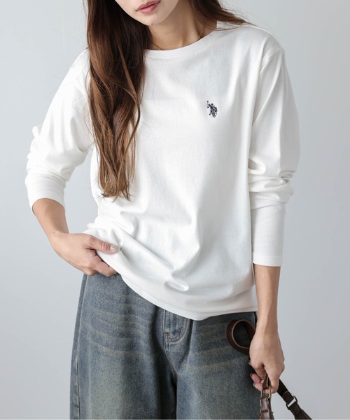 U.S. POLO ASSN.(ユーエスポロアッスン)の「POLOワンポイント刺繍ロングTシャツ(Tシャツ/カットソー・レディース・モカ/チャコール/アイボリー/ブラック/ベージュ/ネイビー・フリー)」の12枚目の写真