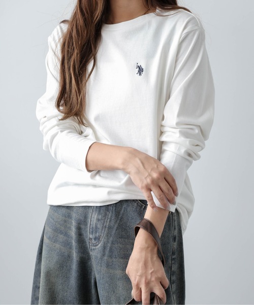U.S. POLO ASSN.(ユーエスポロアッスン)の「POLOワンポイント刺繍ロングTシャツ(Tシャツ/カットソー・レディース・モカ/チャコール/アイボリー/ブラック/ベージュ/ネイビー・フリー)」の13枚目の写真