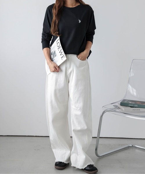 U.S. POLO ASSN.(ユーエスポロアッスン)の「POLOワンポイント刺繍ロングTシャツ(Tシャツ/カットソー・レディース・モカ/チャコール/アイボリー/ブラック/ベージュ/ネイビー・フリー)」の14枚目の写真