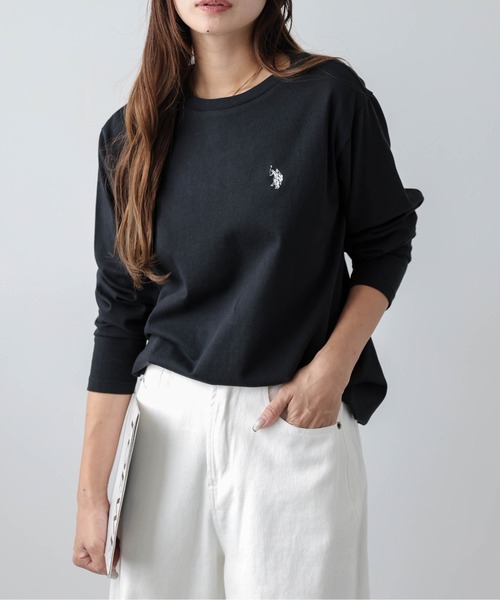 U.S. POLO ASSN.(ユーエスポロアッスン)の「POLOワンポイント刺繍ロングTシャツ(Tシャツ/カットソー・レディース・モカ/チャコール/アイボリー/ブラック/ベージュ/ネイビー・フリー)」の20枚目の写真