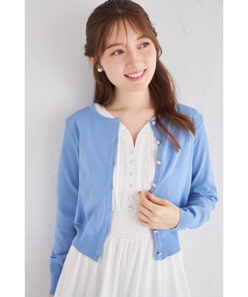 tocco closet(トッコ クローゼット)の「UVカット&接触冷感&ハンドウォッシュ♪超強撚パールフラワー釦カーディガン(カーディガン/ボレロ・レディース・ブラック/オフホワイト/ブルー/ローズ・M)」の3枚目の写真