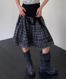 ウエストゴムティアードフリルチェックスカート