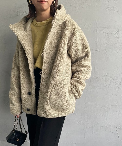 GYMPHLEX（ジムフレックス）の「【WEB限定】[GYMPHLEX/ジムフレックス] ボアフードパーカー（ブルゾン・レディース・ネイビー/グレイッシュベージュ/オフホワイト/ダークベージュ・M/L）」の2枚目の写真