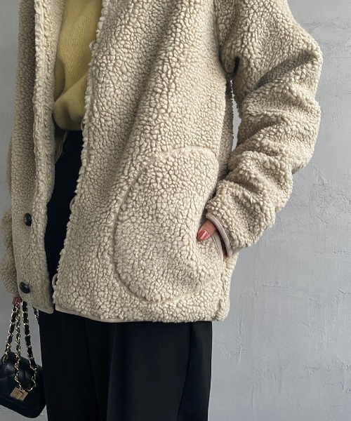 GYMPHLEX（ジムフレックス）の「【WEB限定】[GYMPHLEX/ジムフレックス] ボアフードパーカー（ブルゾン・レディース・ネイビー/グレイッシュベージュ/オフホワイト/ダークベージュ・M/L）」の7枚目の写真